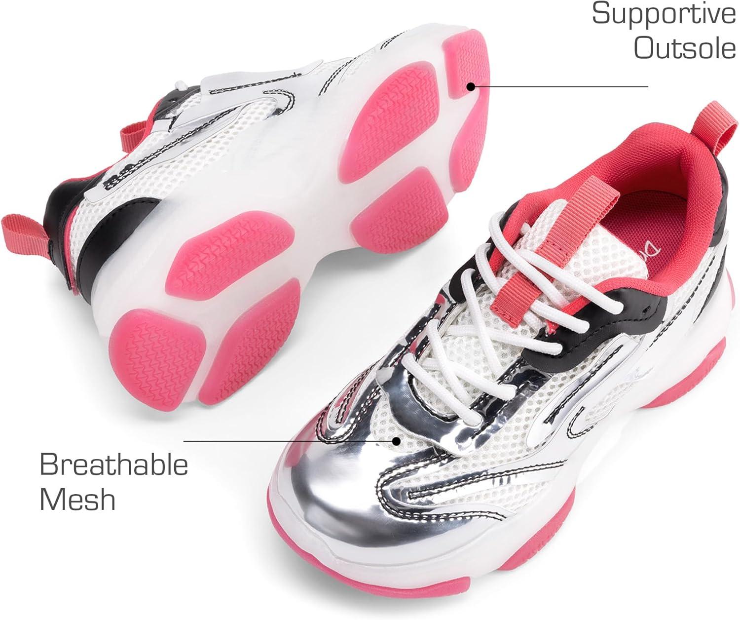 imageDREAM PAIRS Kids Girls Sneakers Jelly Sole Lace up Shoes Lightweight Walking Shoes for Girls BoysSilverHot Pink