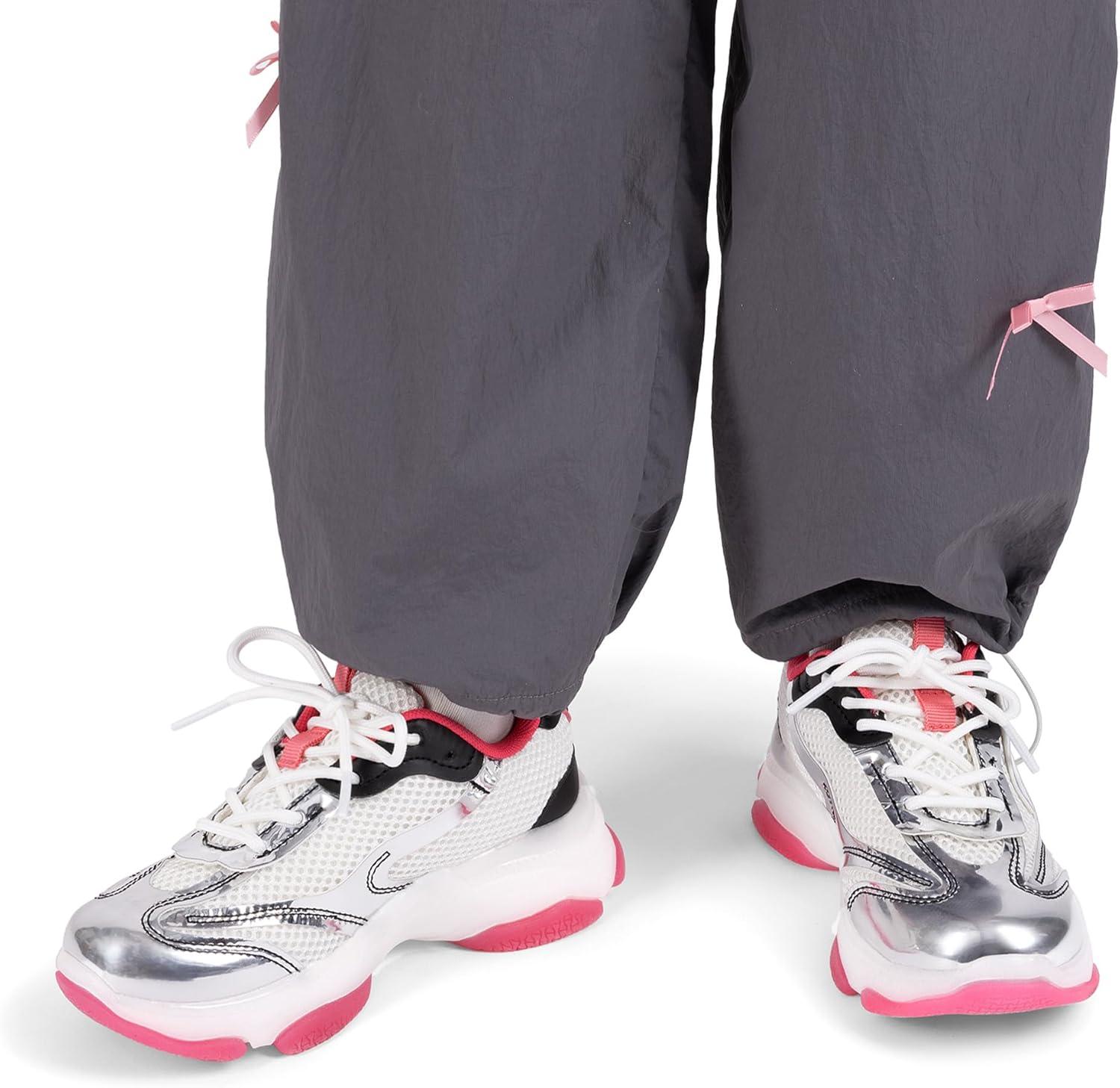 imageDREAM PAIRS Kids Girls Sneakers Jelly Sole Lace up Shoes Lightweight Walking Shoes for Girls BoysSilverHot Pink