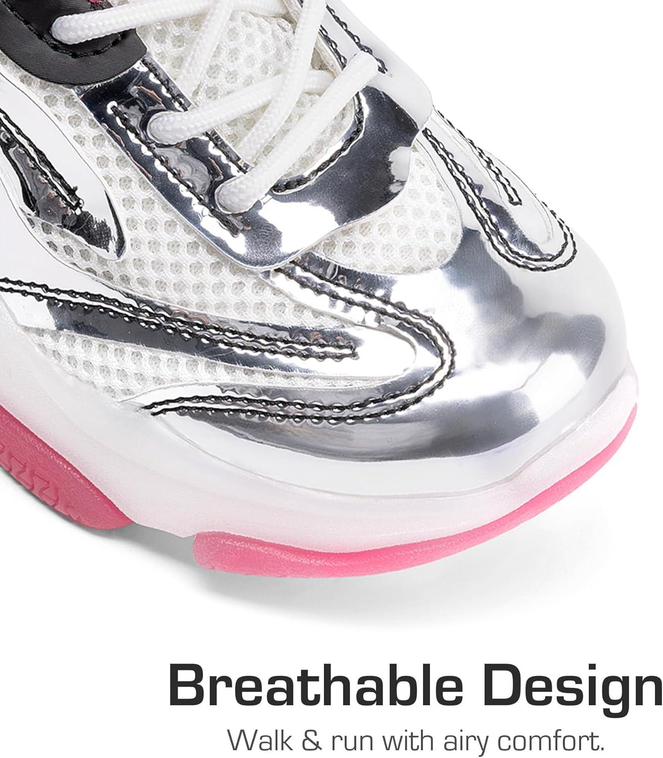 imageDREAM PAIRS Kids Girls Sneakers Jelly Sole Lace up Shoes Lightweight Walking Shoes for Girls BoysSilverHot Pink