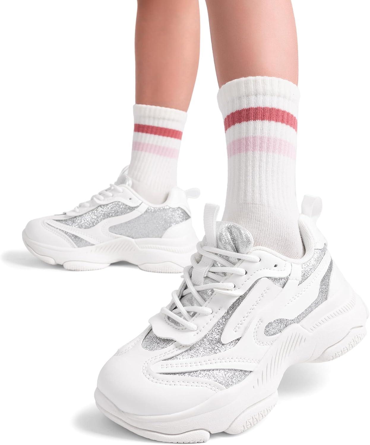 imageDREAM PAIRS Kids Girls Sneakers Jelly Sole Lace up Shoes Lightweight Walking Shoes for Girls BoysWhiteSilver