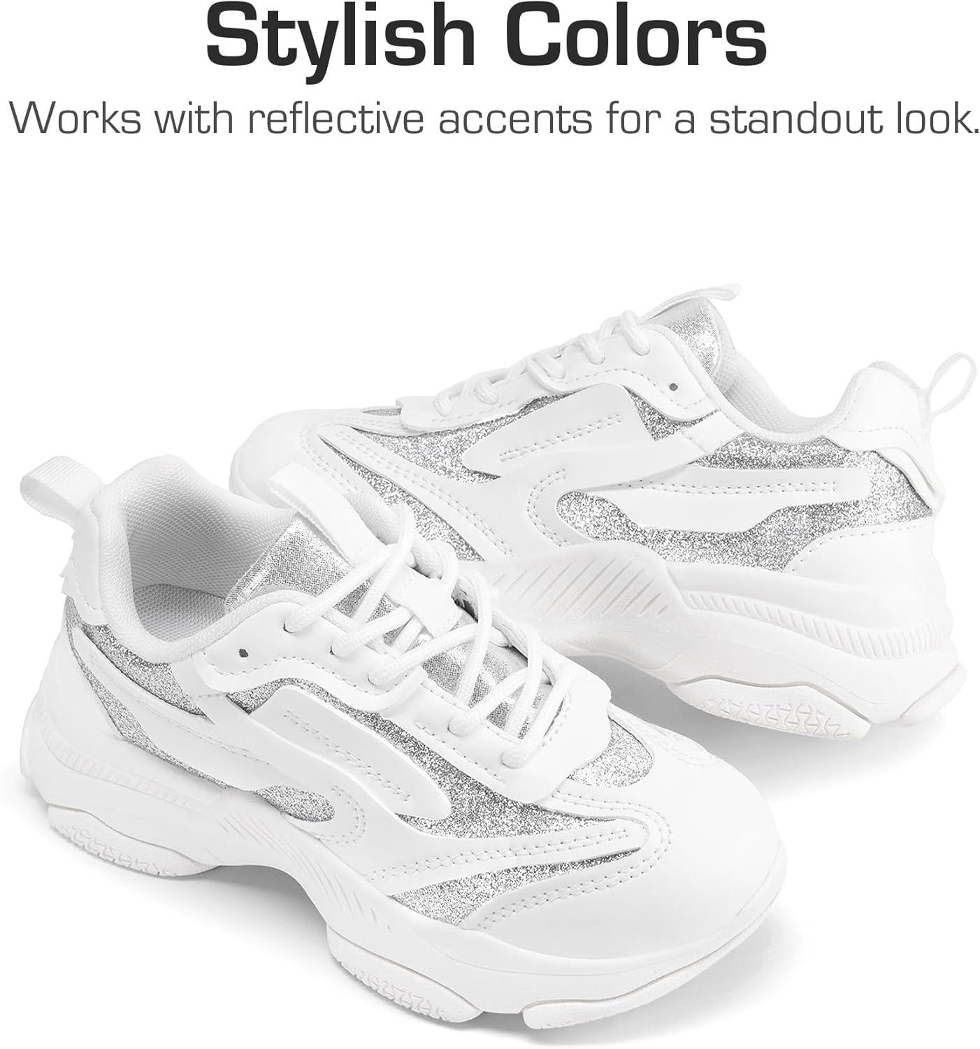 imageDREAM PAIRS Kids Girls Sneakers Jelly Sole Lace up Shoes Lightweight Walking Shoes for Girls BoysWhiteSilver