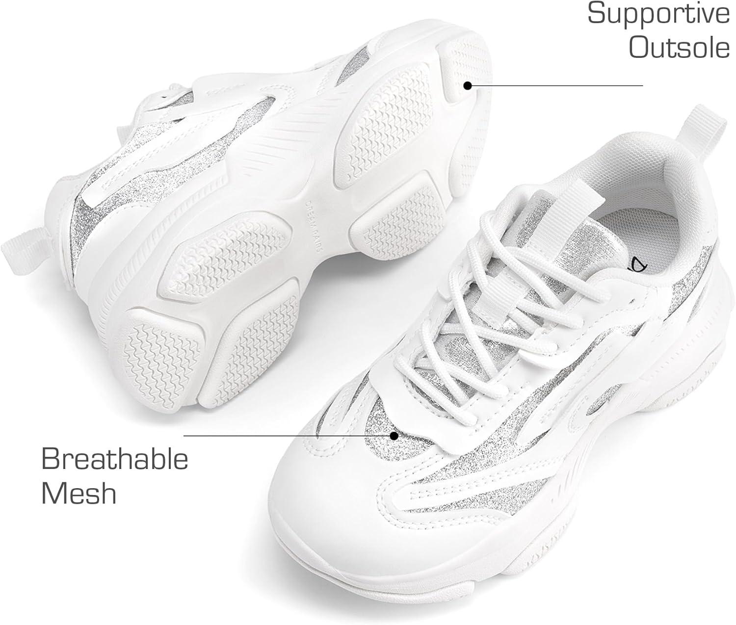 imageDREAM PAIRS Kids Girls Sneakers Jelly Sole Lace up Shoes Lightweight Walking Shoes for Girls BoysWhiteSilver