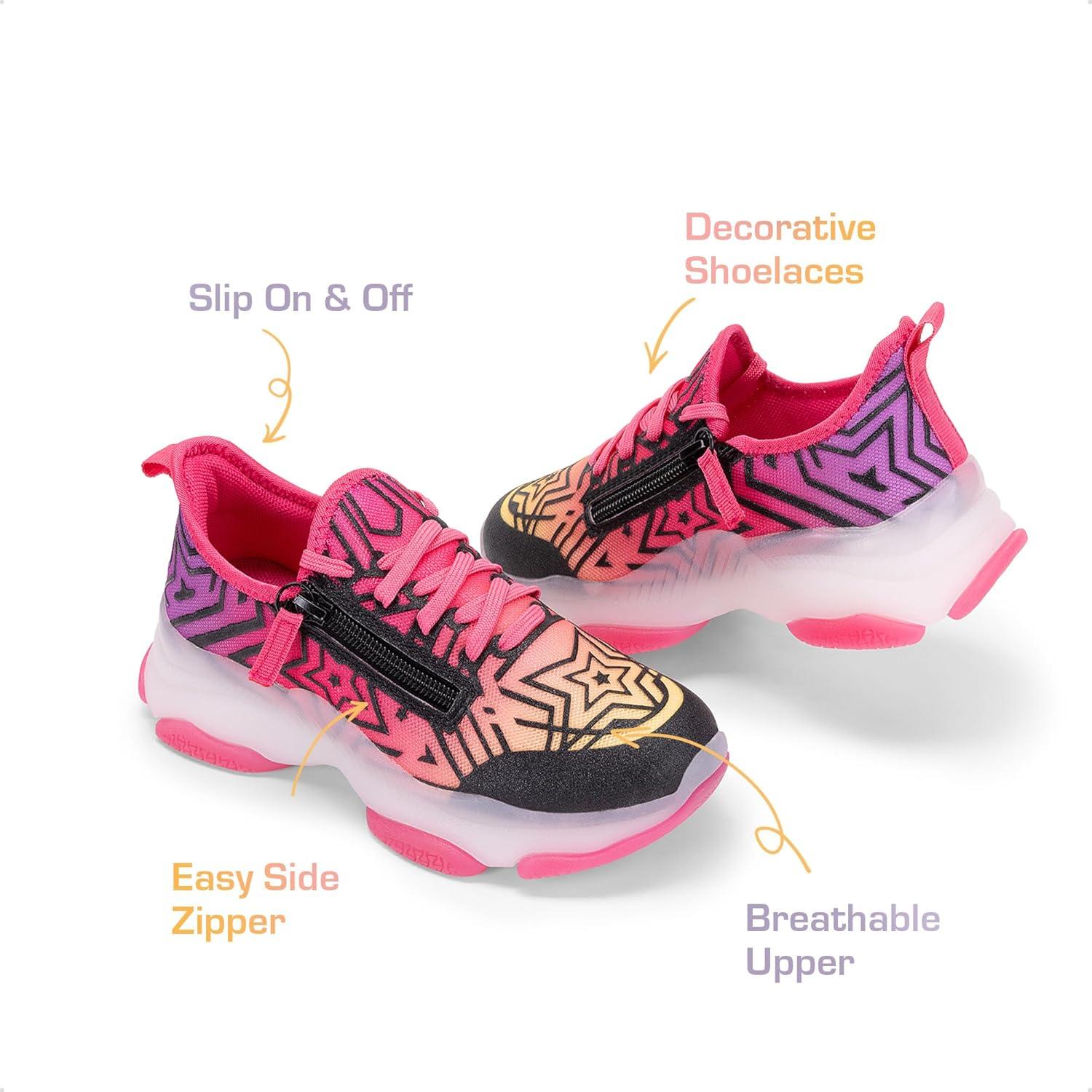 imageDREAM PAIRS Kids Girls Sneakers Zipper Casual Shoes Jelly Sole Sports Shoes Lightweight Walking ShoesBlackPink