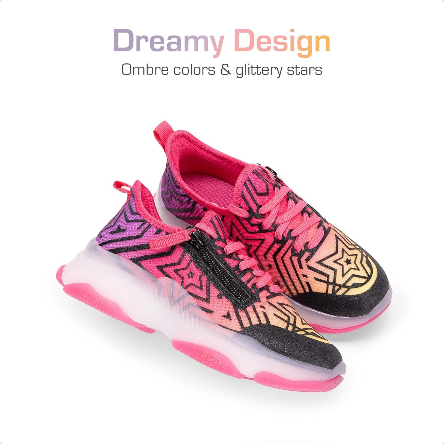 imageDREAM PAIRS Kids Girls Sneakers Zipper Casual Shoes Jelly Sole Sports Shoes Lightweight Walking ShoesBlackPink