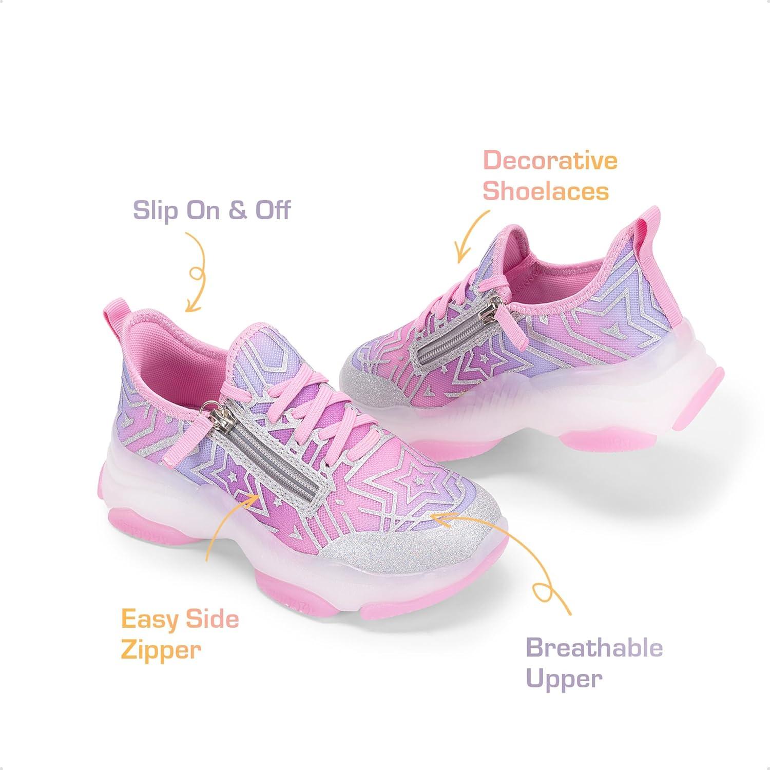 imageDREAM PAIRS Kids Girls Sneakers Zipper Casual Shoes Jelly Sole Sports Shoes Lightweight Walking ShoesPink