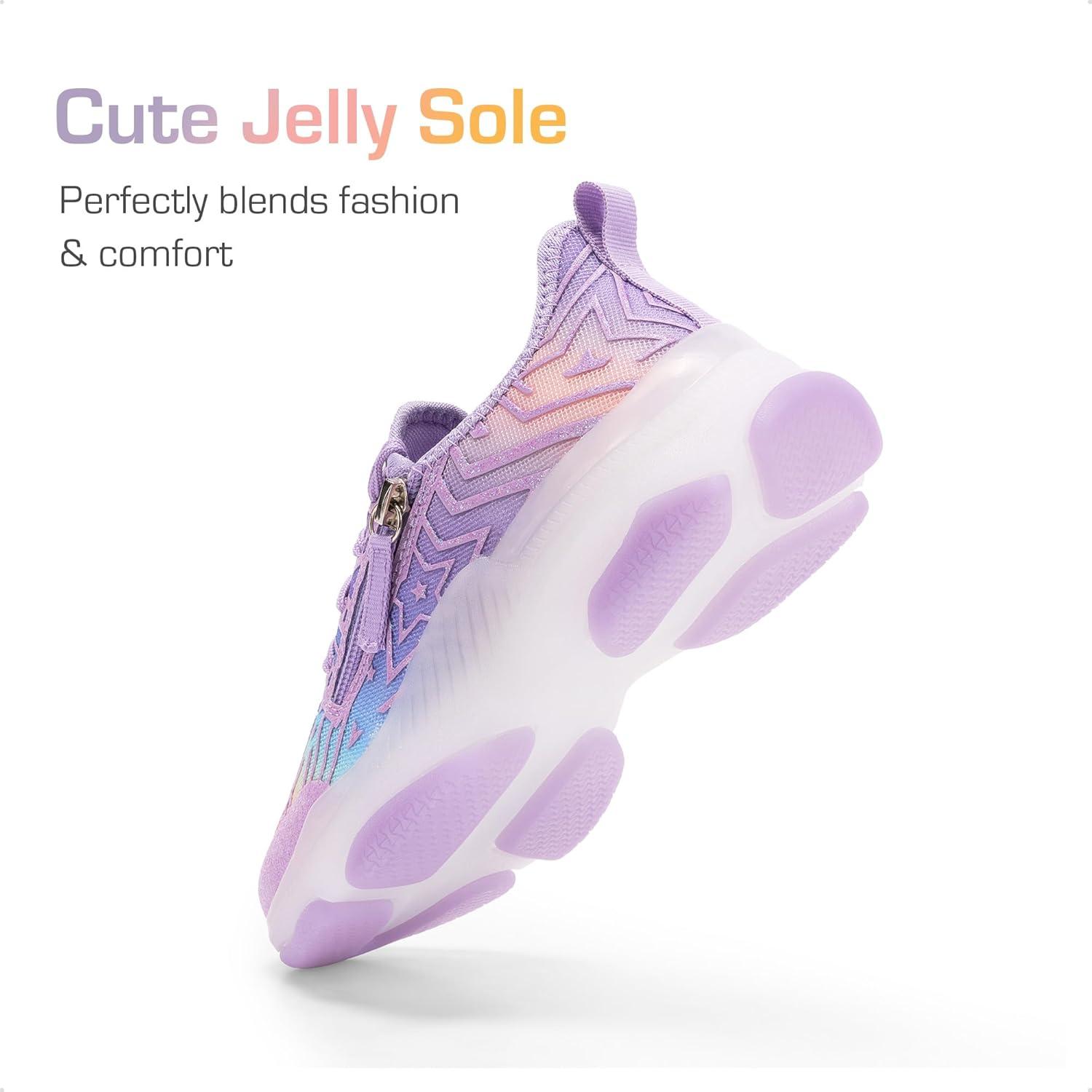 imageDREAM PAIRS Kids Girls Sneakers Zipper Casual Shoes Jelly Sole Sports Shoes Lightweight Walking ShoesPurple