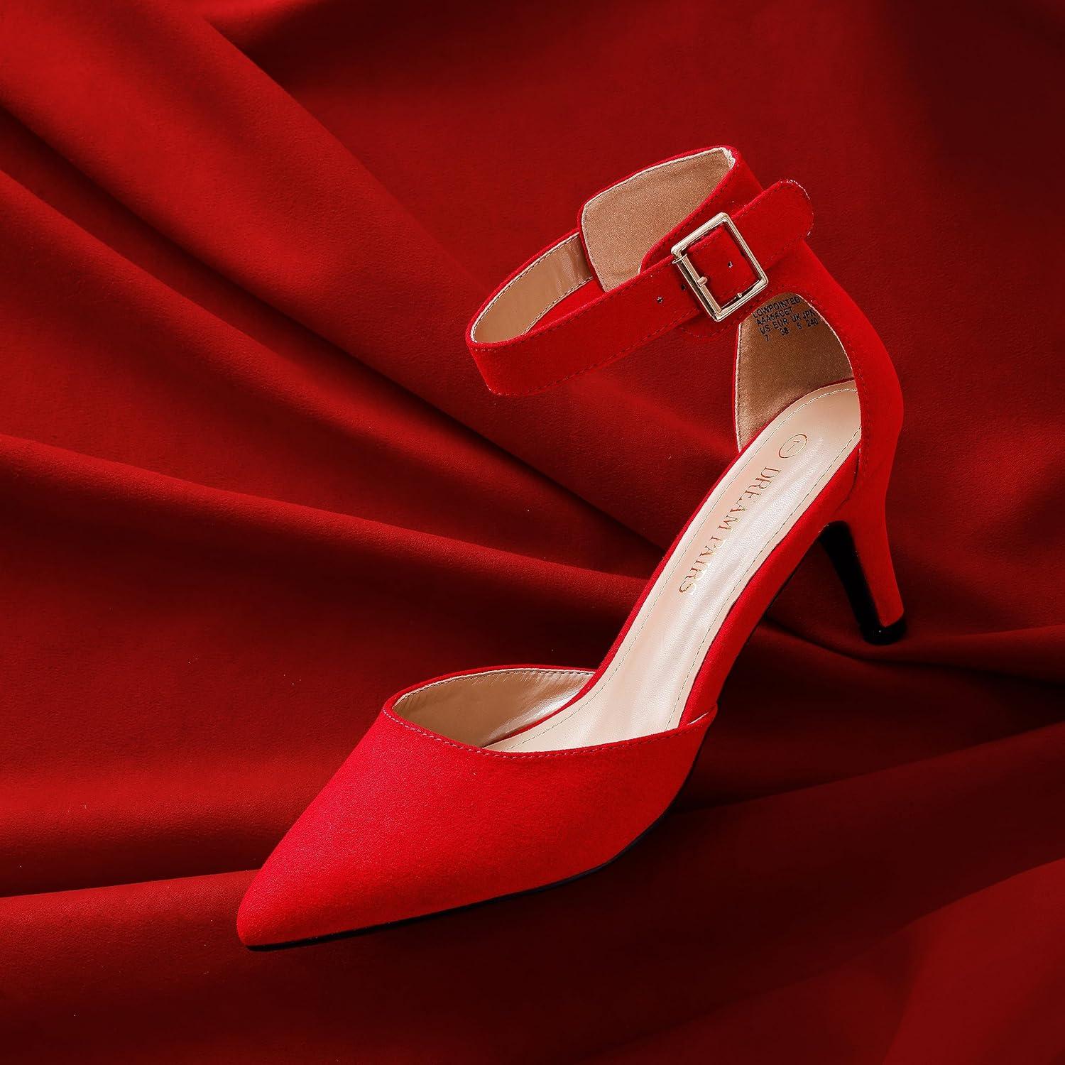 imageDREAM PAIRS Kitten Heel Low Heel for Women Closed Pointed Toe Pumps Wedding Party Sexy Dress Shoes LowpointedRedSuede