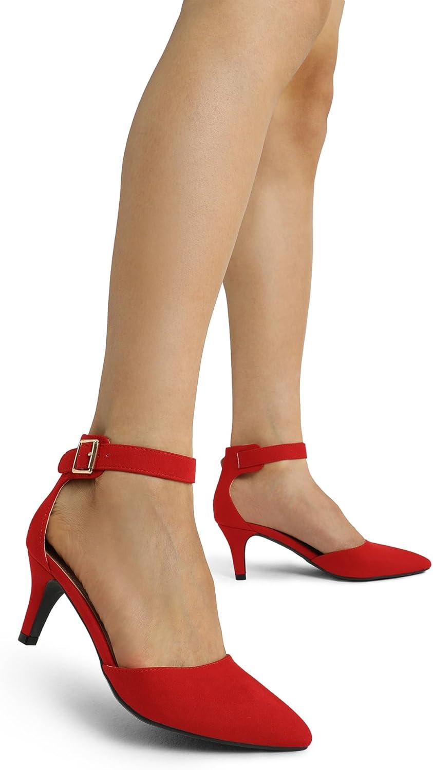 imageDREAM PAIRS Kitten Heel Low Heel for Women Closed Pointed Toe Pumps Wedding Party Sexy Dress Shoes LowpointedRedSuede