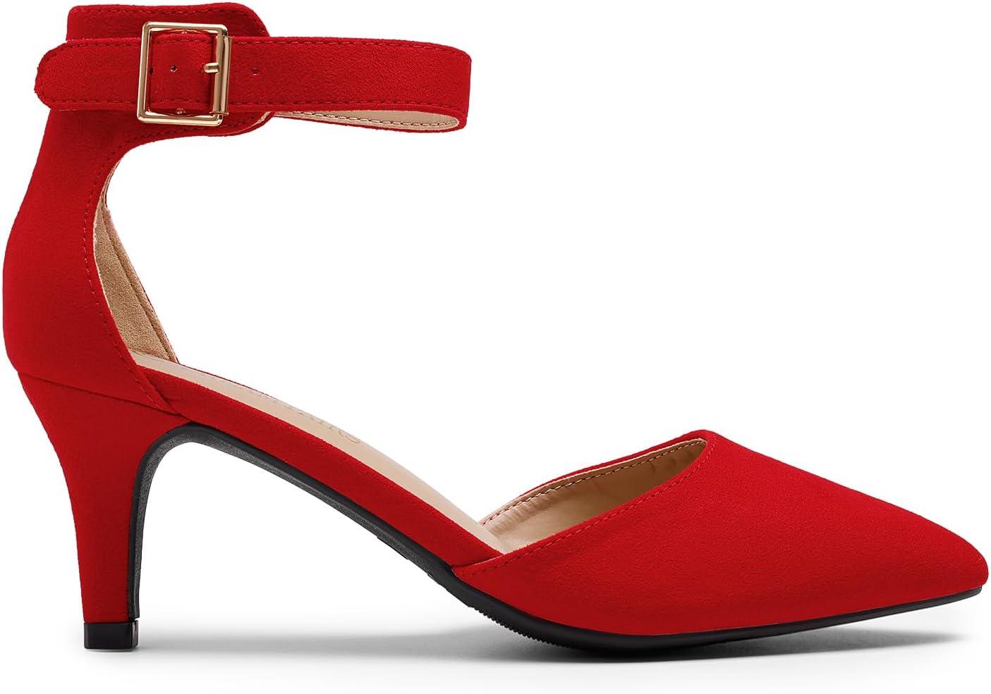 imageDREAM PAIRS Kitten Heel Low Heel for Women Closed Pointed Toe Pumps Wedding Party Sexy Dress Shoes LowpointedRedSuede