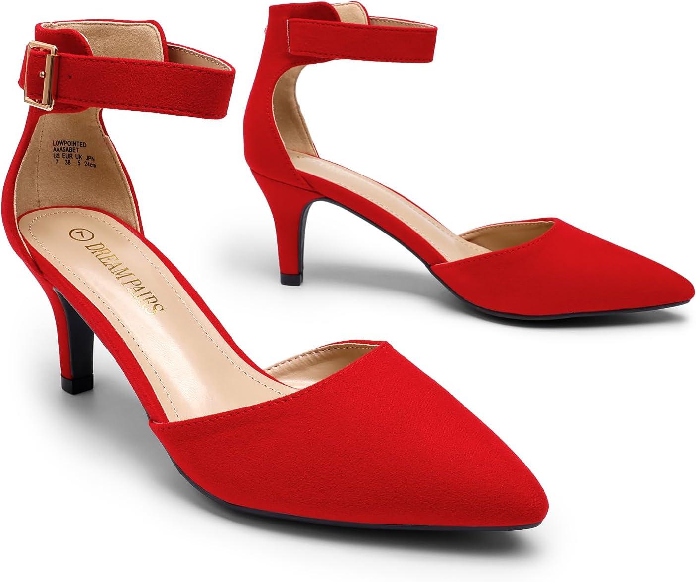 imageDREAM PAIRS Kitten Heel Low Heel for Women Closed Pointed Toe Pumps Wedding Party Sexy Dress Shoes LowpointedRedSuede