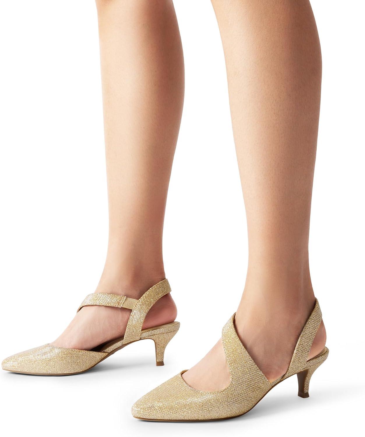 imageDREAM PAIRS Kitten Heels for Women Closed Toe Pointed Toe Low Heel Strappy Pumps Party Dance Wedding Dress Shoes for WomenGold