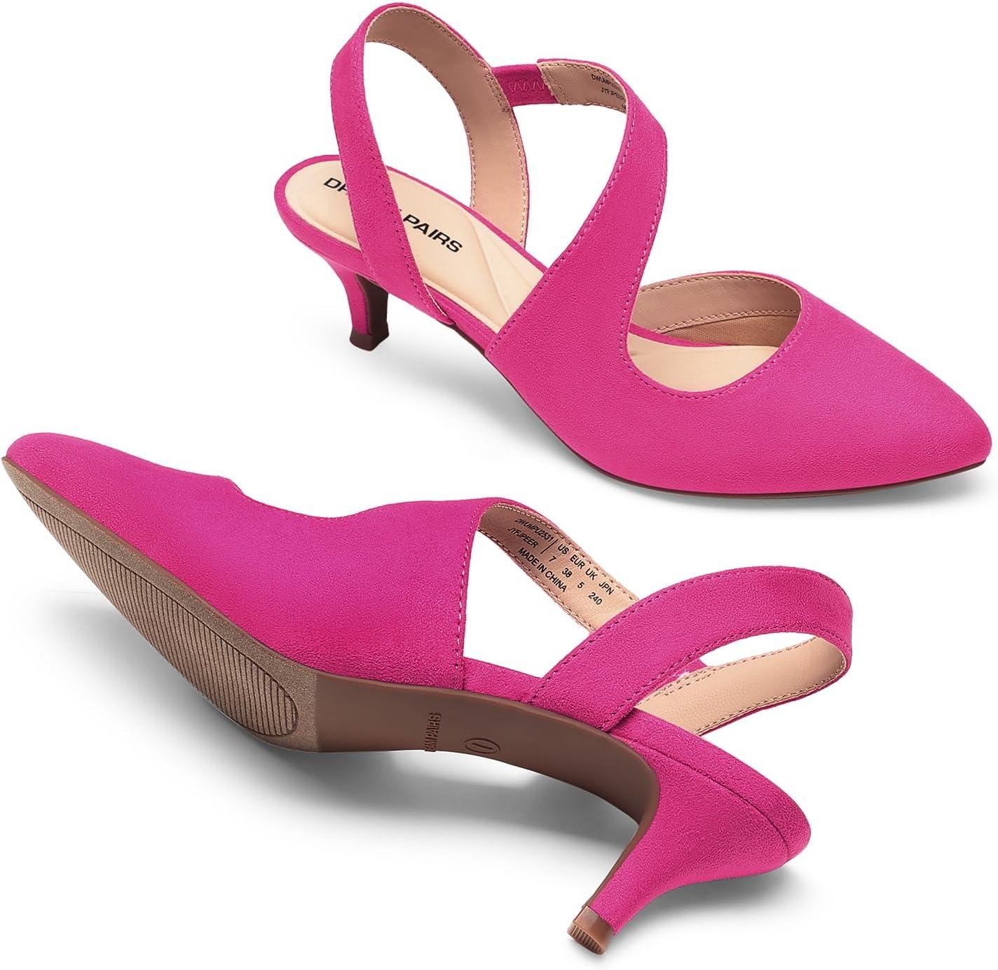 imageDREAM PAIRS Kitten Heels for Women Closed Toe Pointed Toe Low Heel Strappy Pumps Party Dance Wedding Dress Shoes for WomenHot Pink