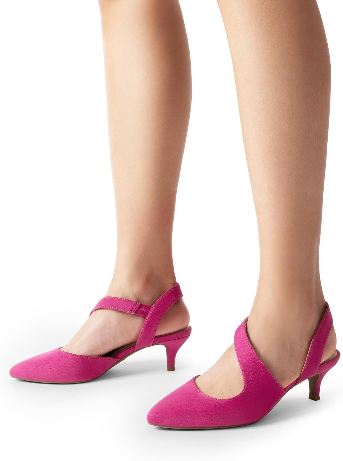 imageDREAM PAIRS Kitten Heels for Women Closed Toe Pointed Toe Low Heel Strappy Pumps Party Dance Wedding Dress Shoes for WomenHot Pink