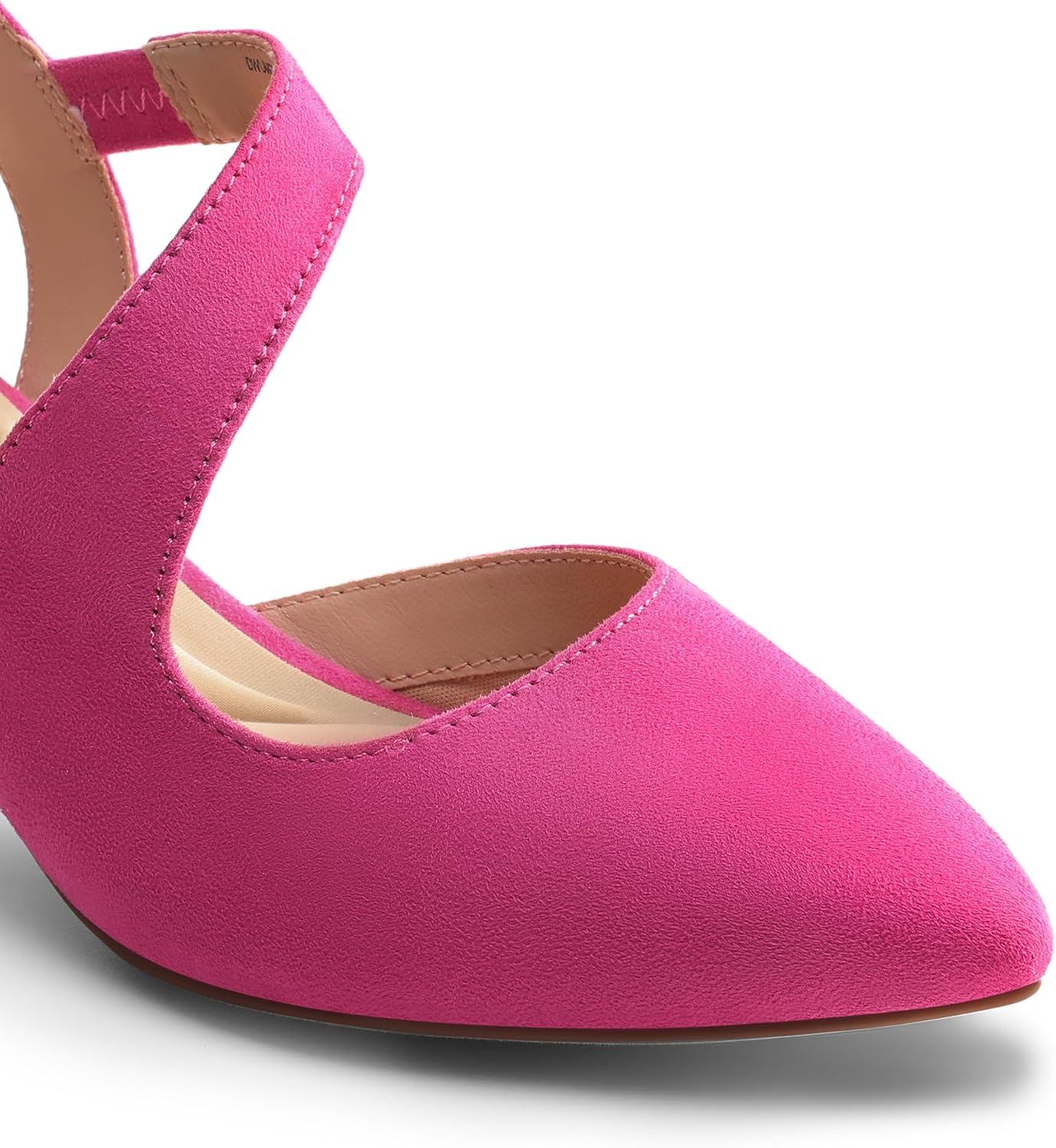 imageDREAM PAIRS Kitten Heels for Women Closed Toe Pointed Toe Low Heel Strappy Pumps Party Dance Wedding Dress Shoes for WomenHot Pink