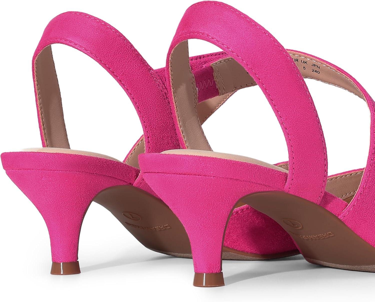 imageDREAM PAIRS Kitten Heels for Women Closed Toe Pointed Toe Low Heel Strappy Pumps Party Dance Wedding Dress Shoes for WomenHot Pink