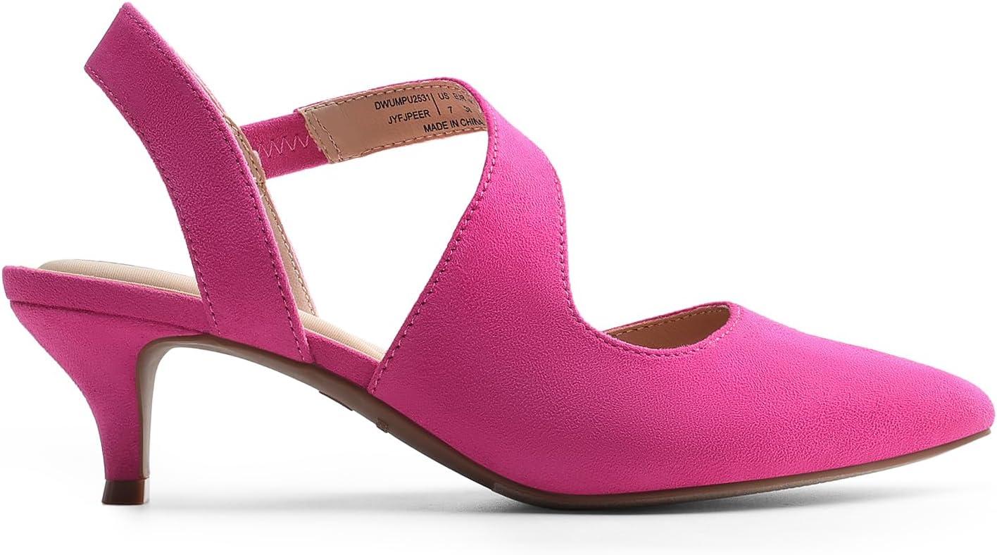 imageDREAM PAIRS Kitten Heels for Women Closed Toe Pointed Toe Low Heel Strappy Pumps Party Dance Wedding Dress Shoes for WomenHot Pink