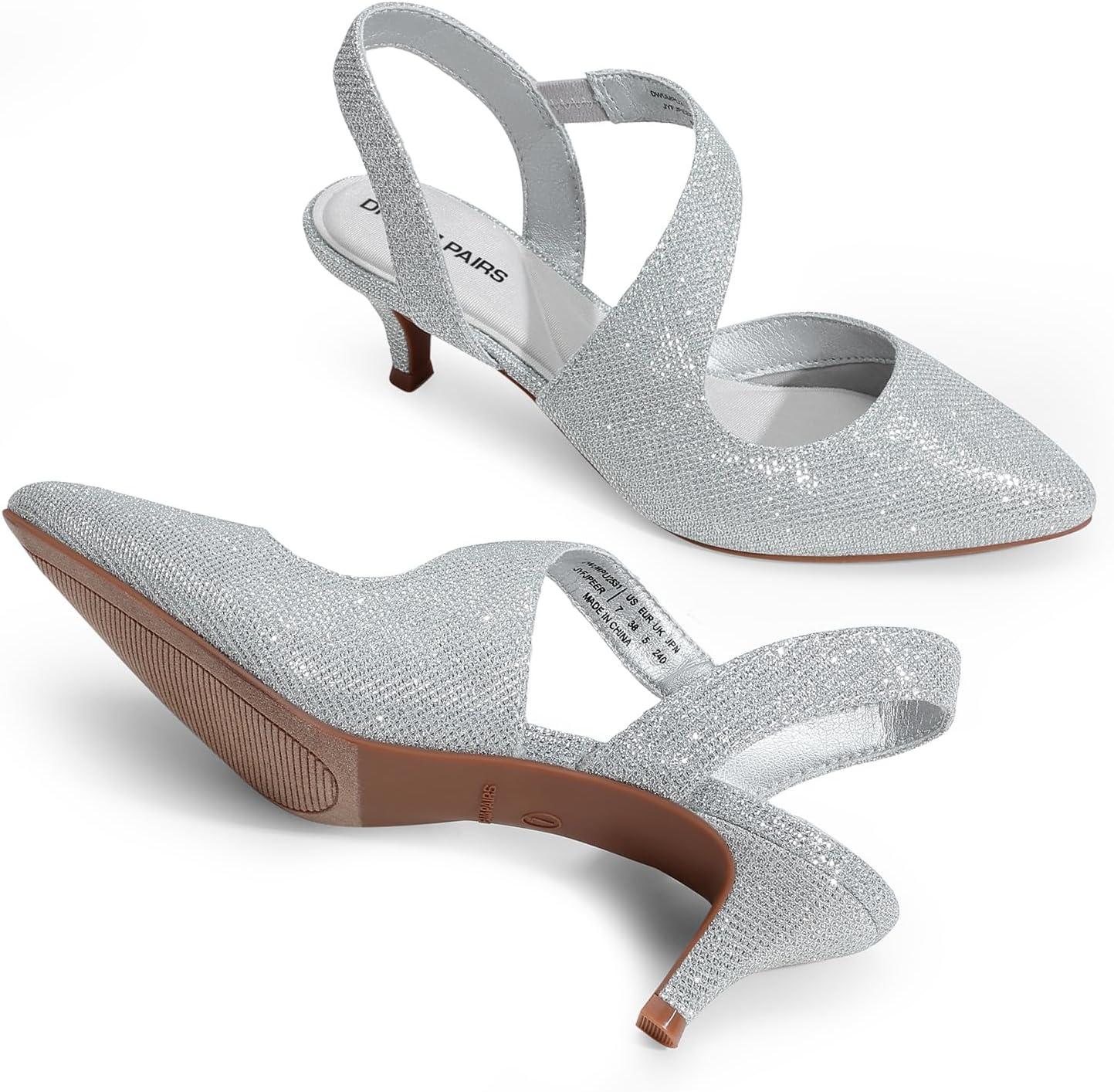 imageDREAM PAIRS Kitten Heels for Women Closed Toe Pointed Toe Low Heel Strappy Pumps Party Dance Wedding Dress Shoes for WomenSilver