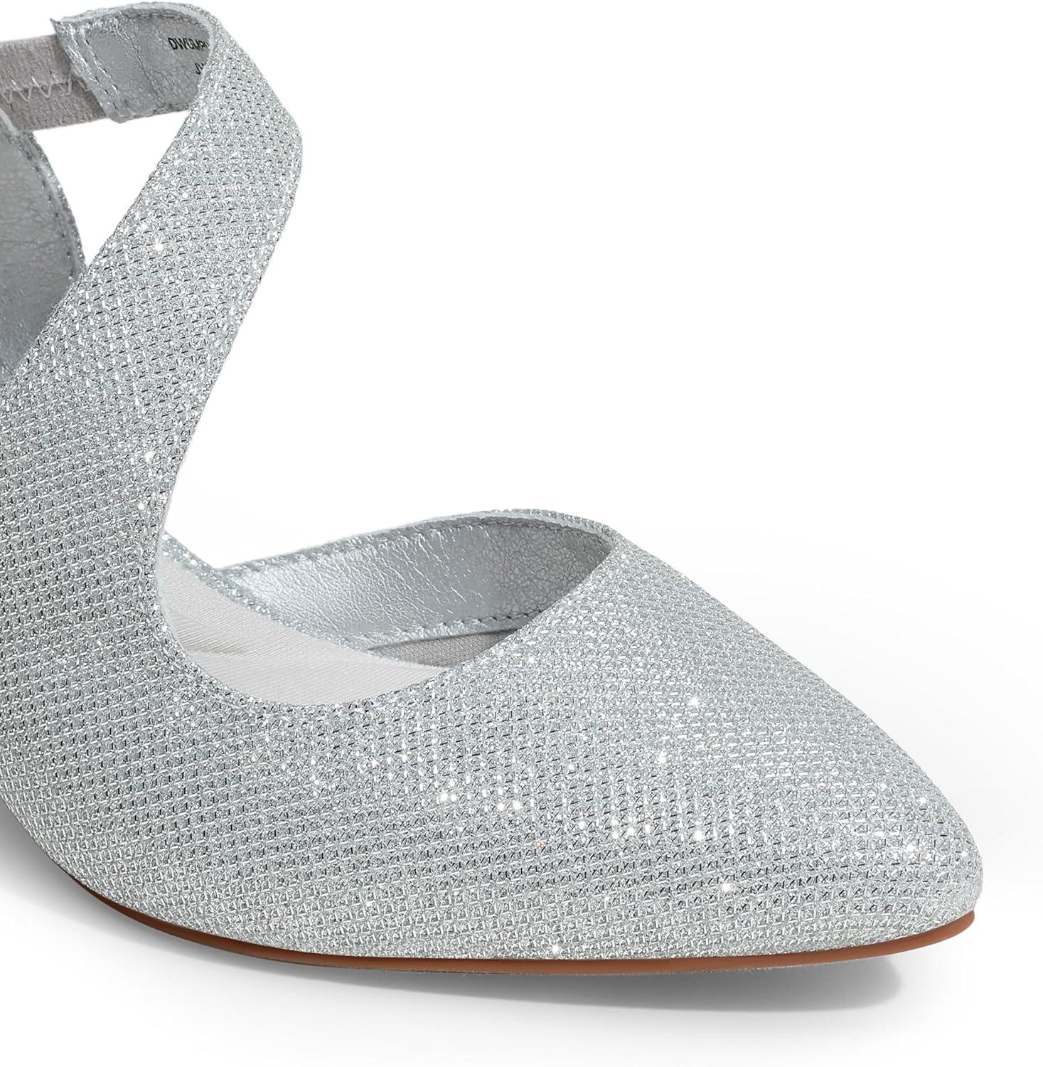 imageDREAM PAIRS Kitten Heels for Women Closed Toe Pointed Toe Low Heel Strappy Pumps Party Dance Wedding Dress Shoes for WomenSilver