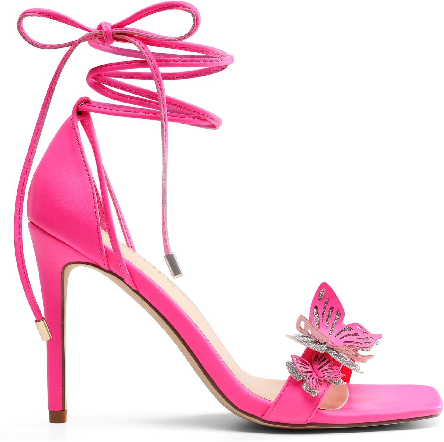 imageDREAM PAIRS Lace Up High Shoes Stilletos Sandals for Women Strappy Gladiator Open Square Toe Fashion Dressy Sandals Wedding Bridal Pumps Sandals ShoesHot Pinkpu