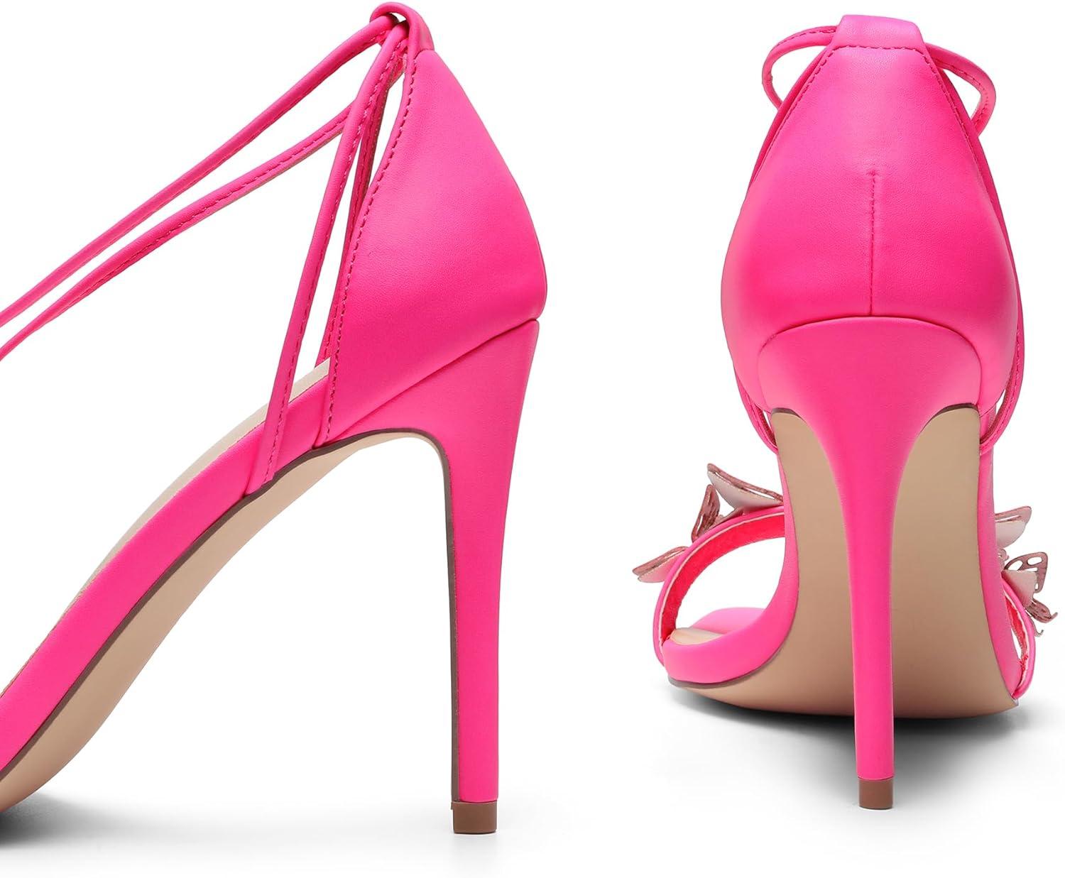 imageDREAM PAIRS Lace Up High Shoes Stilletos Sandals for Women Strappy Gladiator Open Square Toe Fashion Dressy Sandals Wedding Bridal Pumps Sandals ShoesHot Pinkpu