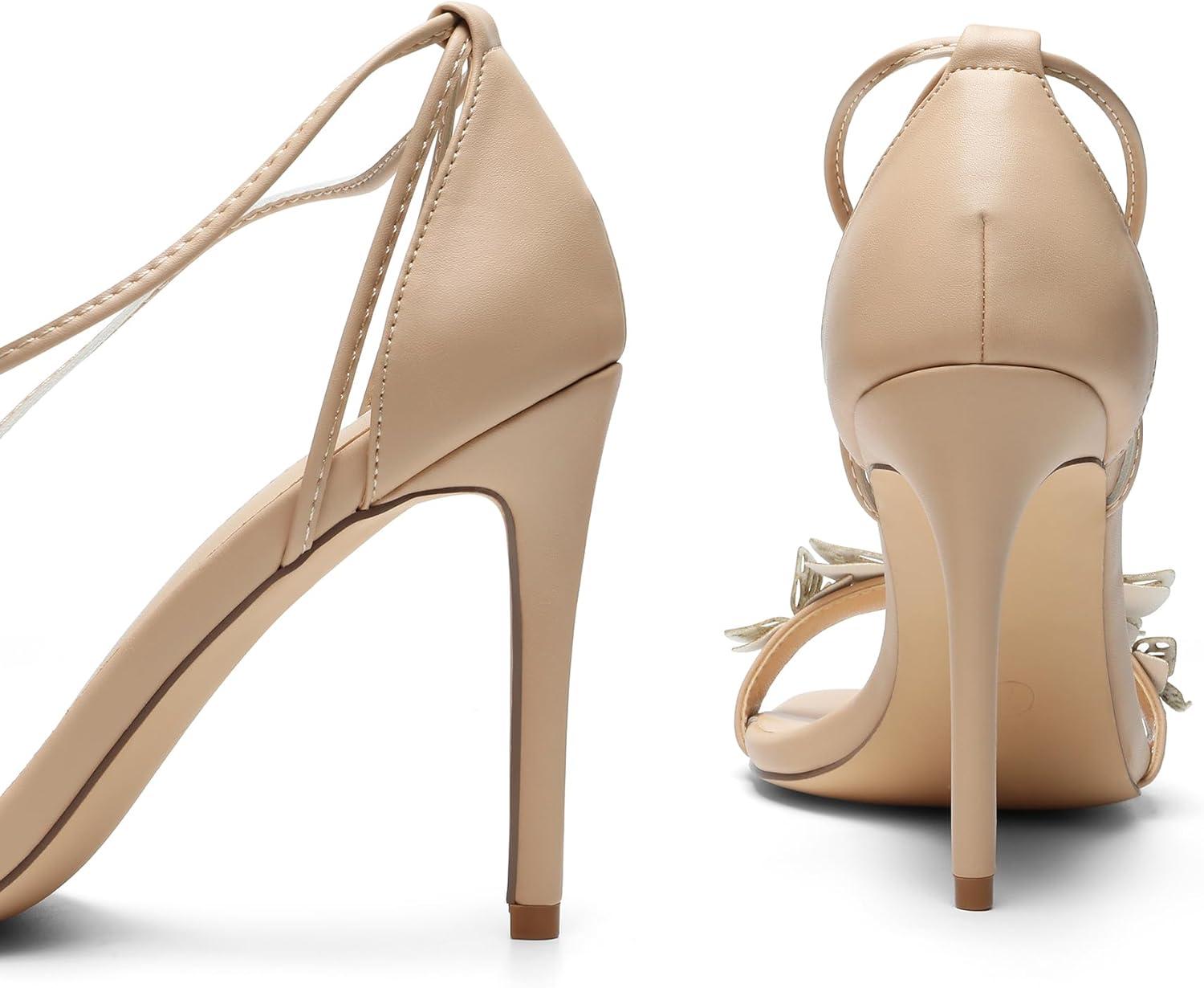 imageDREAM PAIRS Lace Up High Shoes Stilletos Sandals for Women Strappy Gladiator Open Square Toe Fashion Dressy Sandals Wedding Bridal Pumps Sandals ShoesNudepu