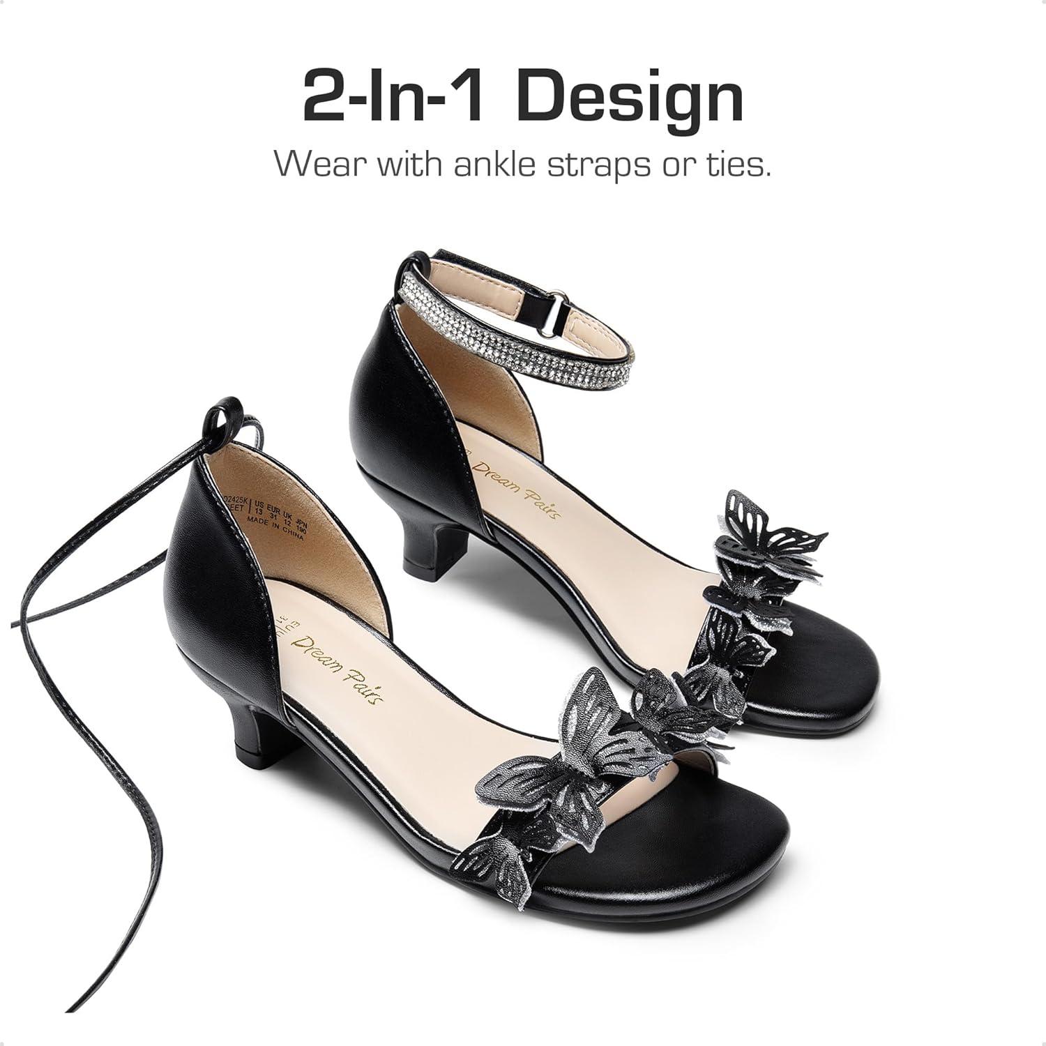 imageDREAM PAIRS Lace Up Low Heel Sandals for Girls Ankle Strap Dress Pump Strappy Gladiator Wedding Party Shoes for Little KidBig KidBlack