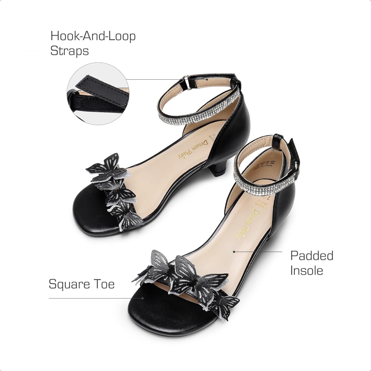 imageDREAM PAIRS Lace Up Low Heel Sandals for Girls Ankle Strap Dress Pump Strappy Gladiator Wedding Party Shoes for Little KidBig KidBlack