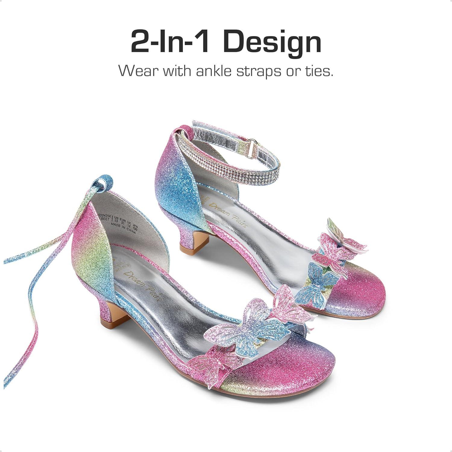 imageDREAM PAIRS Lace Up Low Heel Sandals for Girls Ankle Strap Dress Pump Strappy Gladiator Wedding Party Shoes for Little KidBig KidRainbow