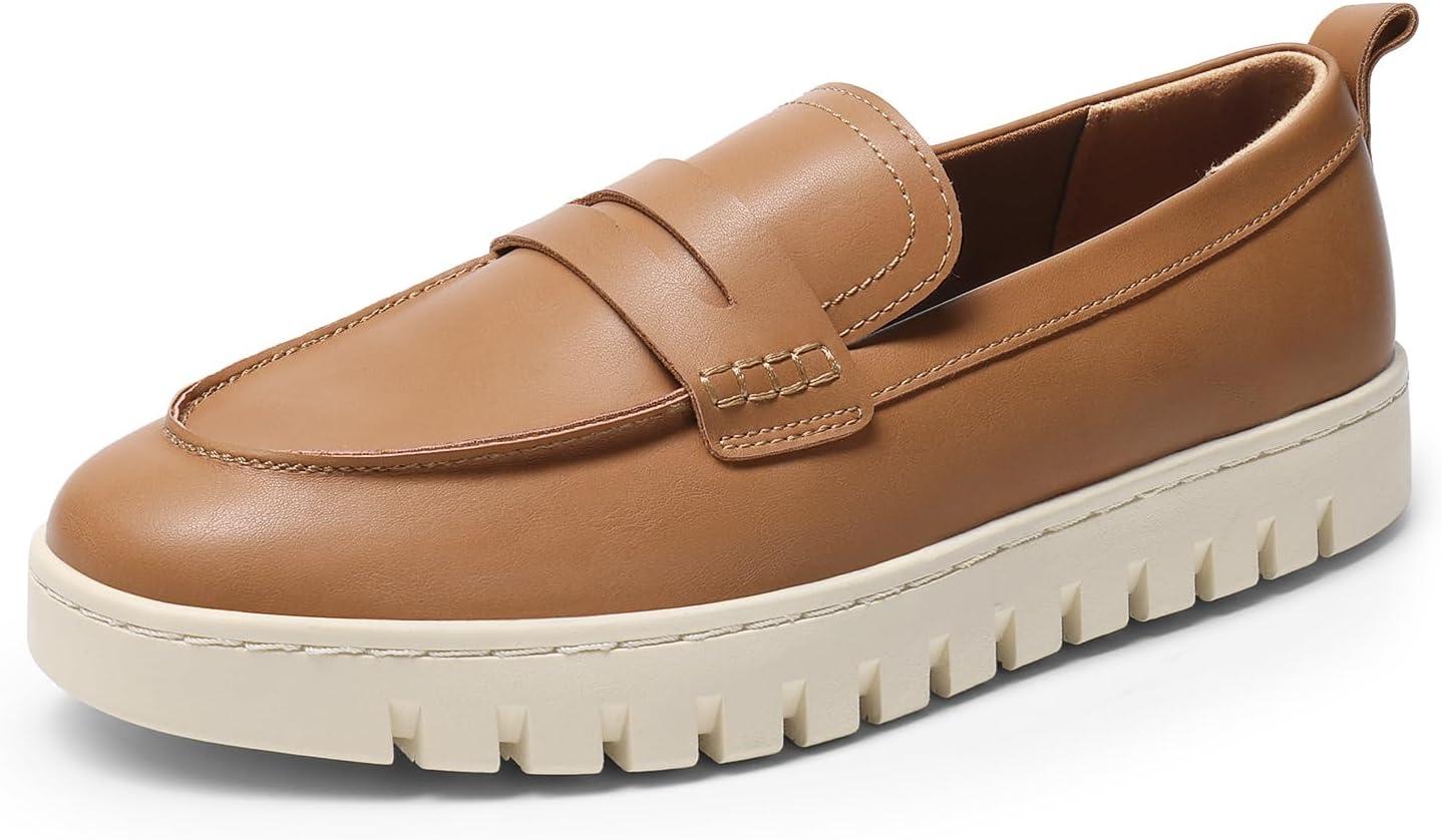 imageDREAM PAIRS Loafers for Women Casual Comfortable Slip On Business Work Loafer Shoes with Arch SupportBrownpu