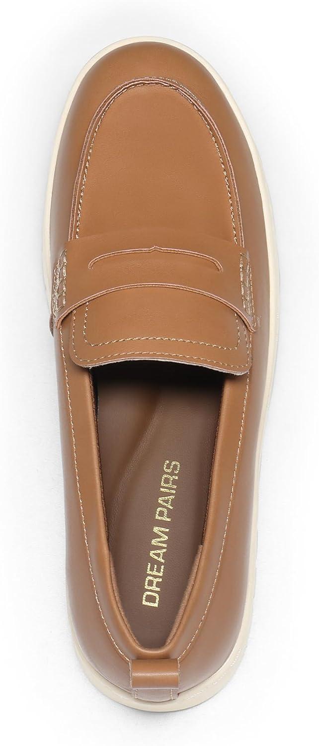 imageDREAM PAIRS Loafers for Women Casual Comfortable Slip On Business Work Loafer Shoes with Arch SupportBrownpu