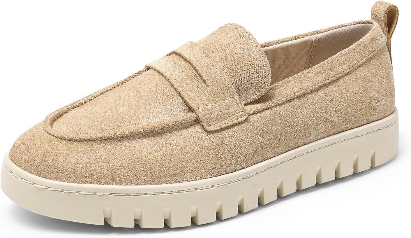 imageDREAM PAIRS Loafers for Women Casual Comfortable Slip On Business Work Loafer Shoes with Arch SupportNudesuede