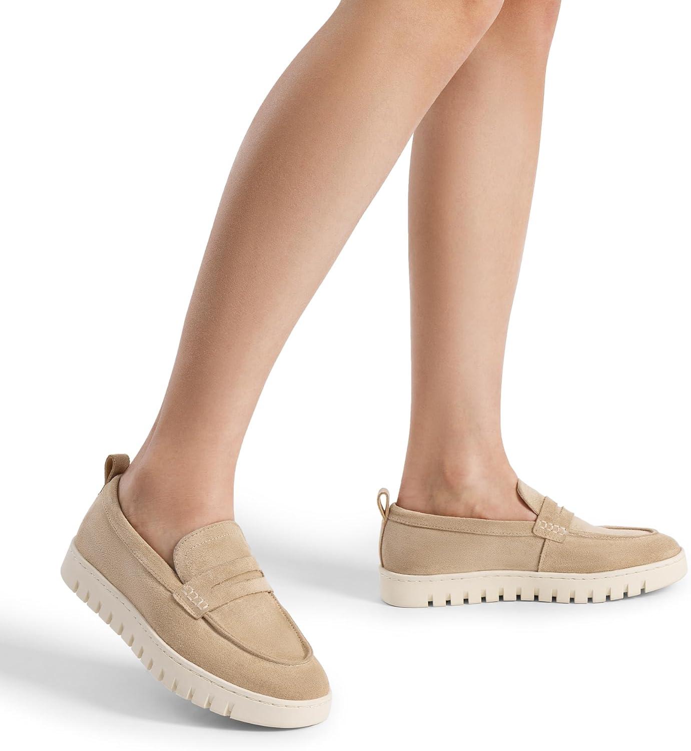 imageDREAM PAIRS Loafers for Women Casual Comfortable Slip On Business Work Loafer Shoes with Arch SupportNudesuede