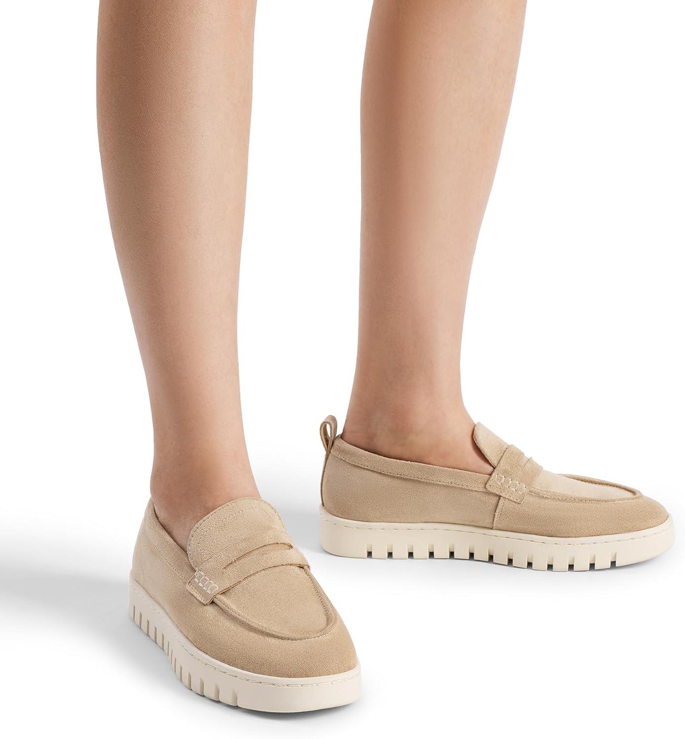 imageDREAM PAIRS Loafers for Women Casual Comfortable Slip On Business Work Loafer Shoes with Arch SupportNudesuede