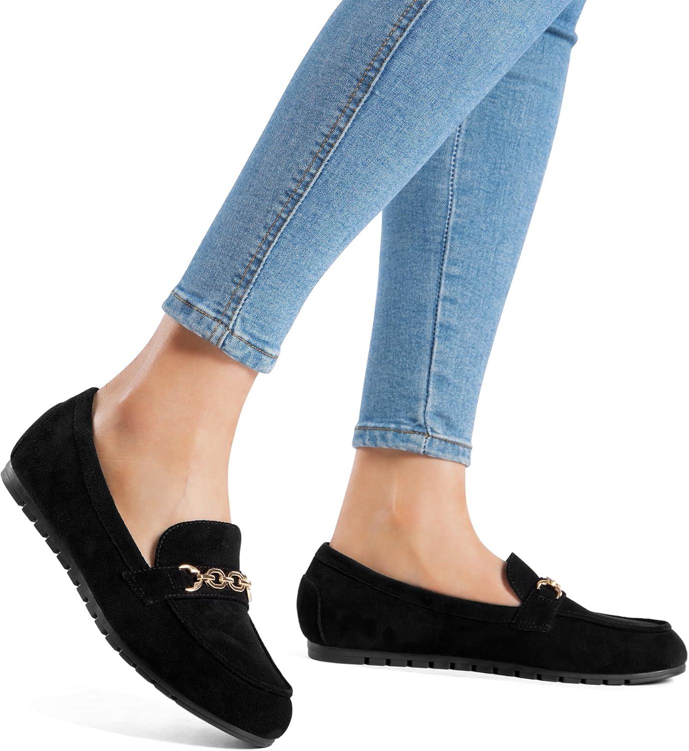 imageDREAM PAIRS Loafers for Women Casual Comfortable Slip On Flat Shoes Lightweight Leisure Work Shoes Comfort Walking ShoesBlacksuede