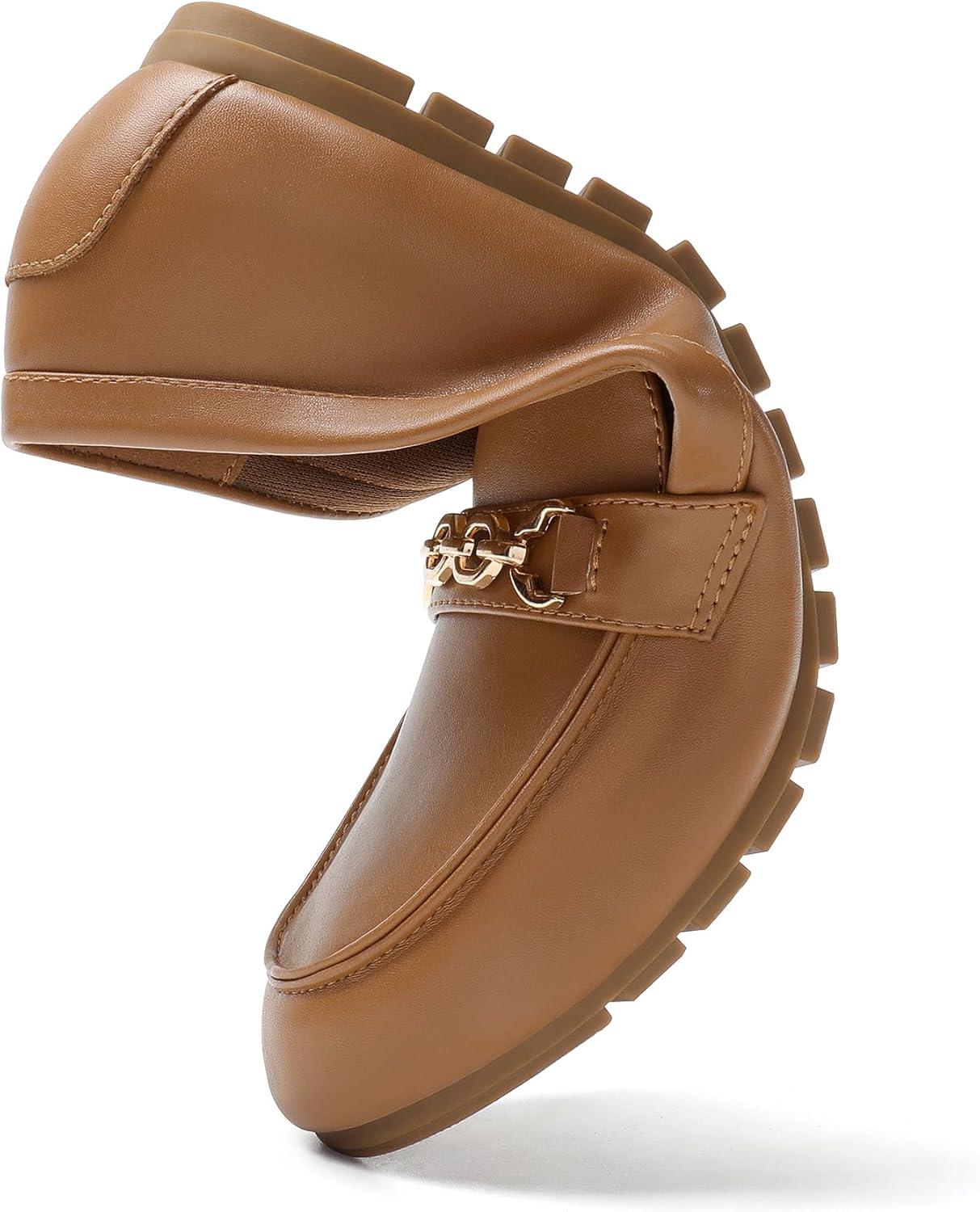 imageDREAM PAIRS Loafers for Women Casual Comfortable Slip On Flat Shoes Lightweight Leisure Work Shoes Comfort Walking ShoesBrownpu