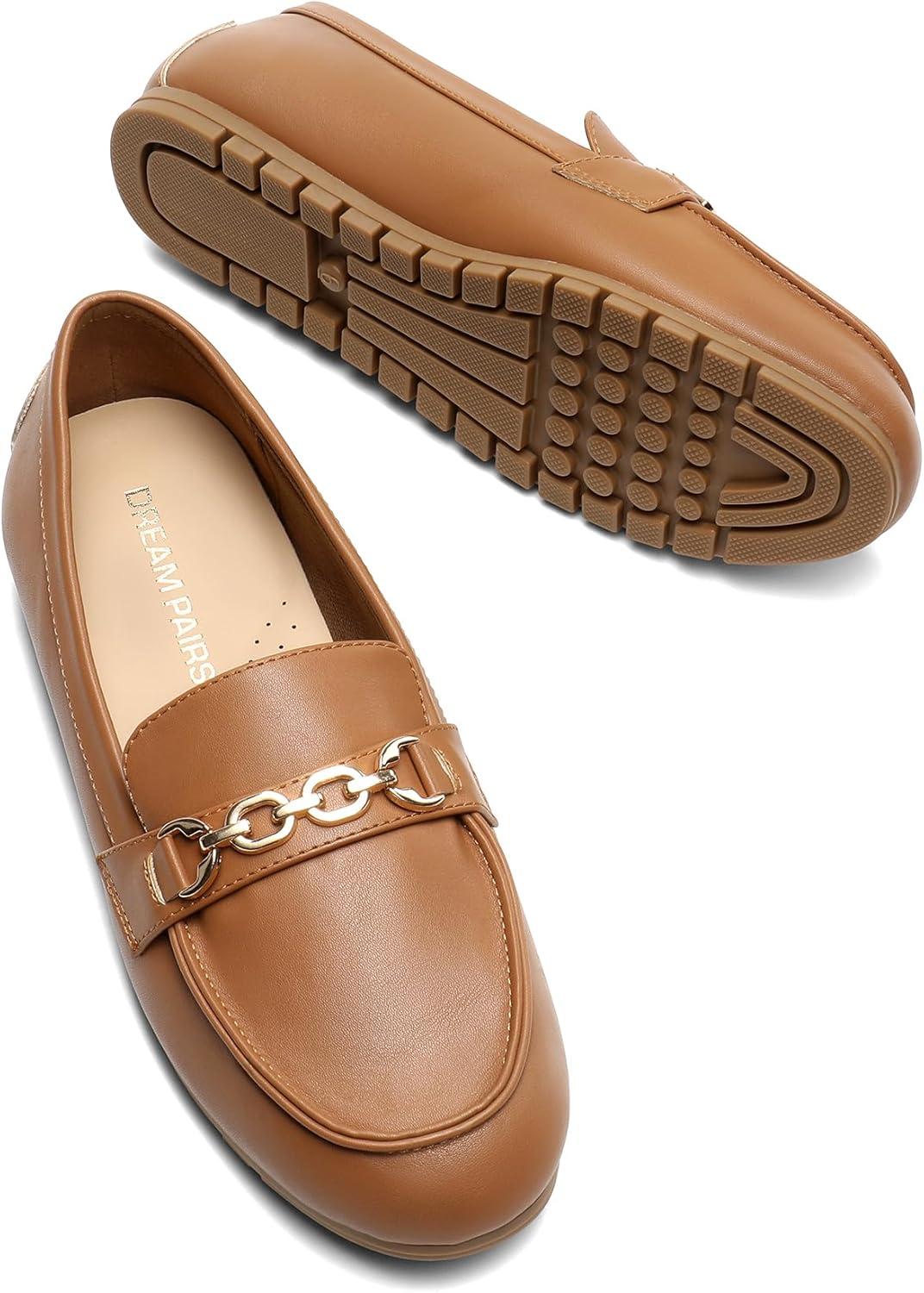 imageDREAM PAIRS Loafers for Women Casual Comfortable Slip On Flat Shoes Lightweight Leisure Work Shoes Comfort Walking ShoesBrownpu