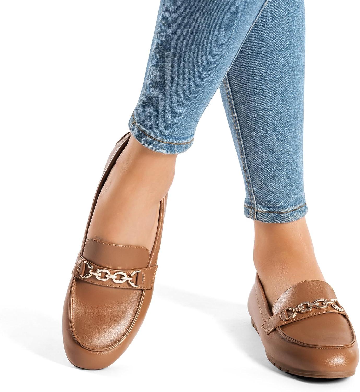 imageDREAM PAIRS Loafers for Women Casual Comfortable Slip On Flat Shoes Lightweight Leisure Work Shoes Comfort Walking ShoesBrownpu