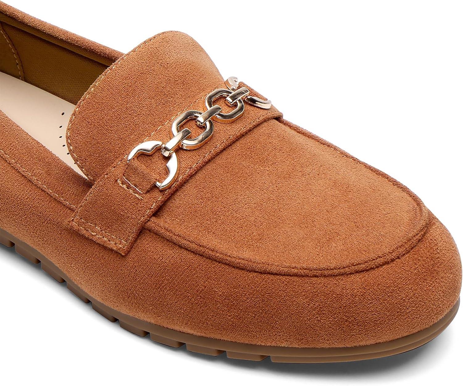 imageDREAM PAIRS Loafers for Women Casual Comfortable Slip On Flat Shoes Lightweight Leisure Work Shoes Comfort Walking ShoesBrownsuede