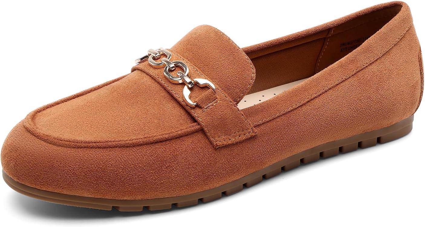imageDREAM PAIRS Loafers for Women Casual Comfortable Slip On Flat Shoes Lightweight Leisure Work Shoes Comfort Walking ShoesBrownsuede