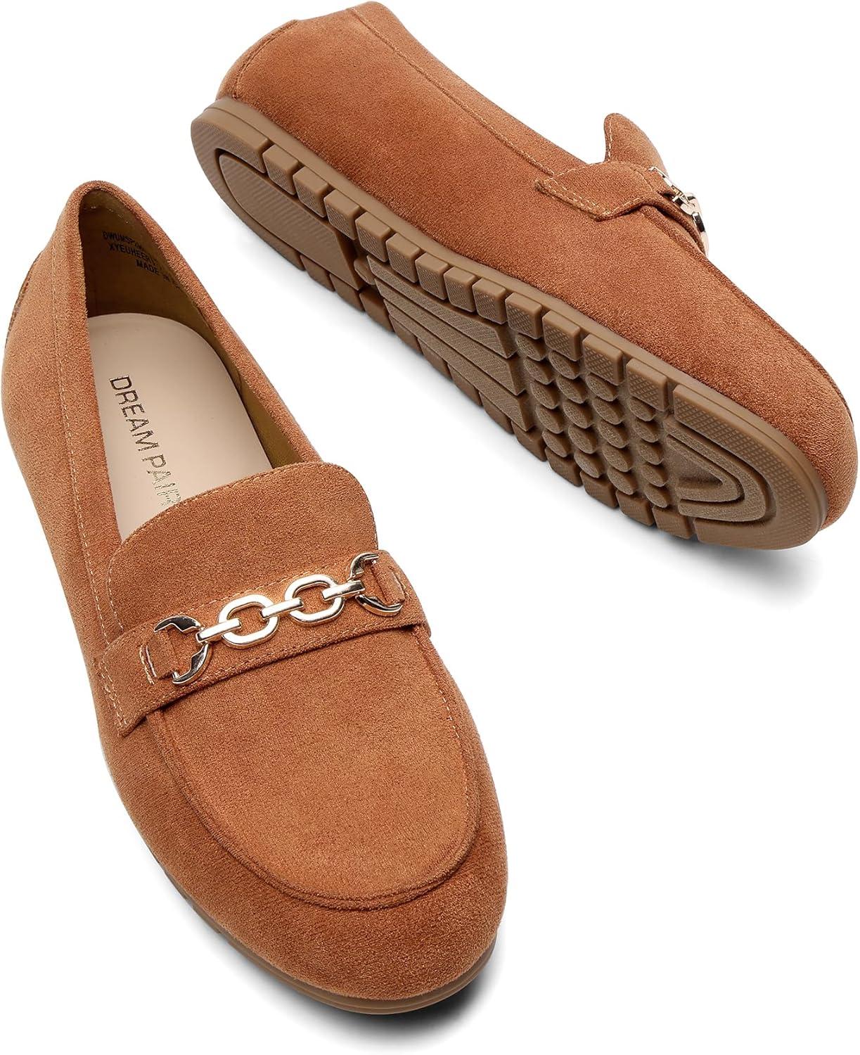 imageDREAM PAIRS Loafers for Women Casual Comfortable Slip On Flat Shoes Lightweight Leisure Work Shoes Comfort Walking ShoesBrownsuede