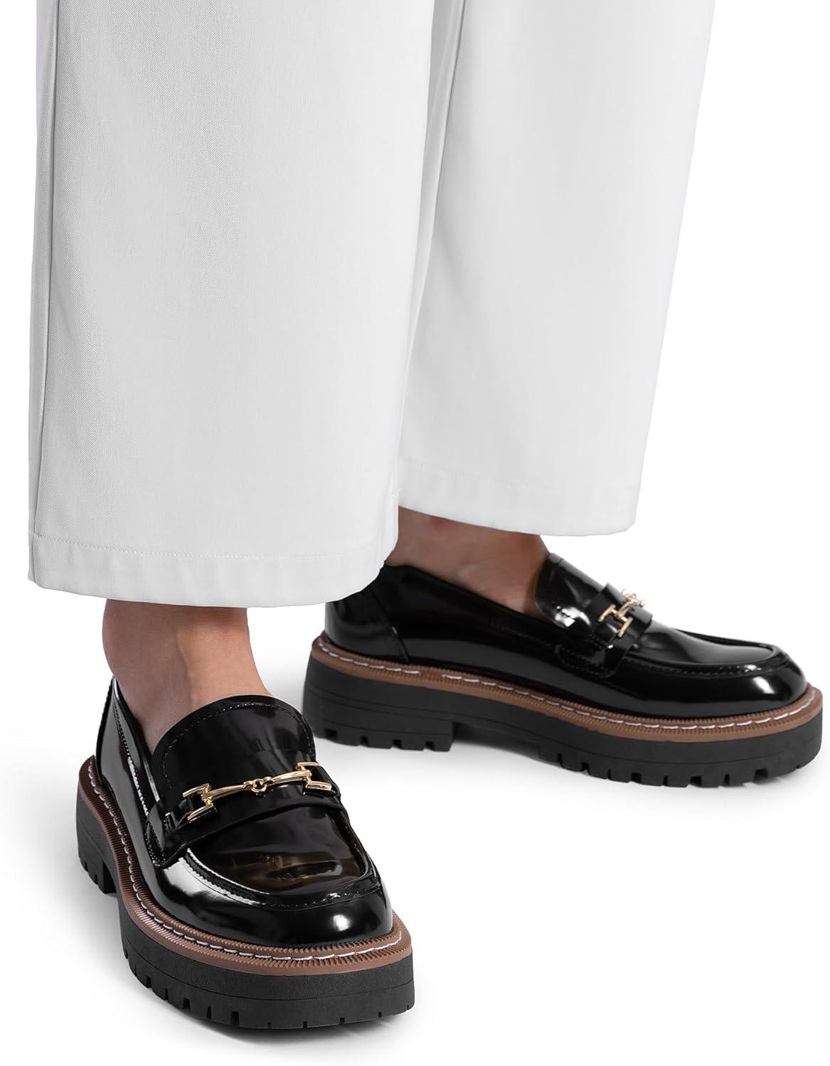 imageDREAM PAIRS Loafers for Women Platform Chunky Heel Slip On Loafers Business Office Casual Dressy Loafer ShoesBlackpatent