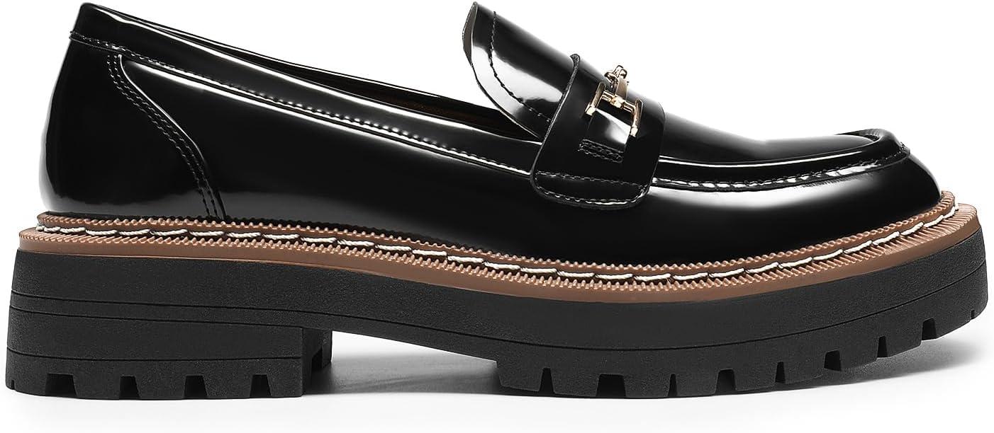 imageDREAM PAIRS Loafers for Women Platform Chunky Heel Slip On Loafers Business Office Casual Dressy Loafer ShoesBlackpatent