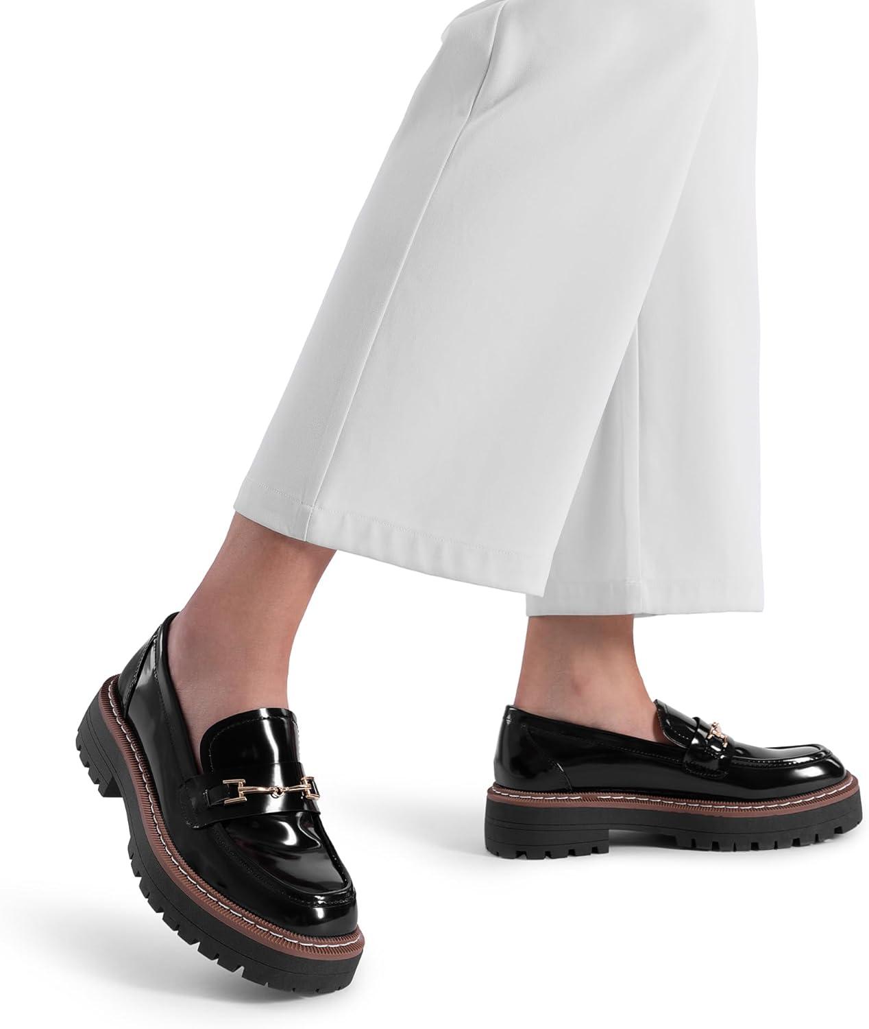 imageDREAM PAIRS Loafers for Women Platform Chunky Heel Slip On Loafers Business Office Casual Dressy Loafer ShoesBlackpatent