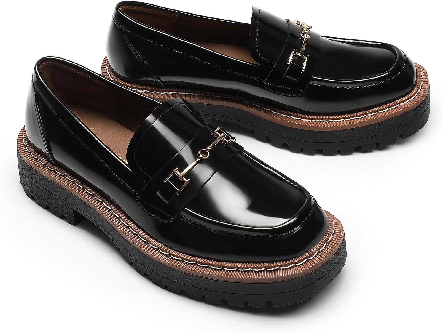 imageDREAM PAIRS Loafers for Women Platform Chunky Heel Slip On Loafers Business Office Casual Dressy Loafer ShoesBlackpatent