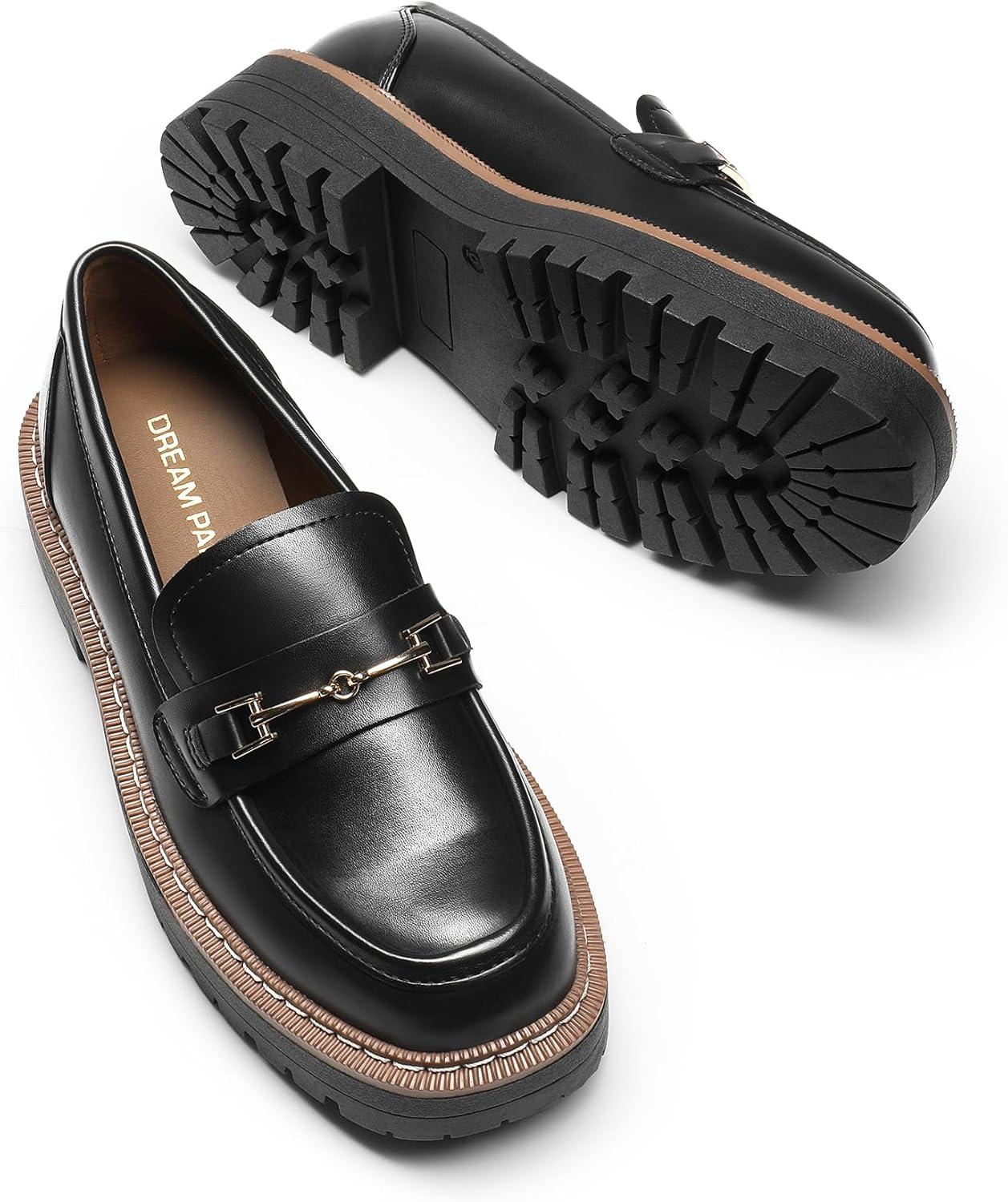 imageDREAM PAIRS Loafers for Women Platform Chunky Heel Slip On Loafers Business Office Casual Dressy Loafer ShoesBlackpu