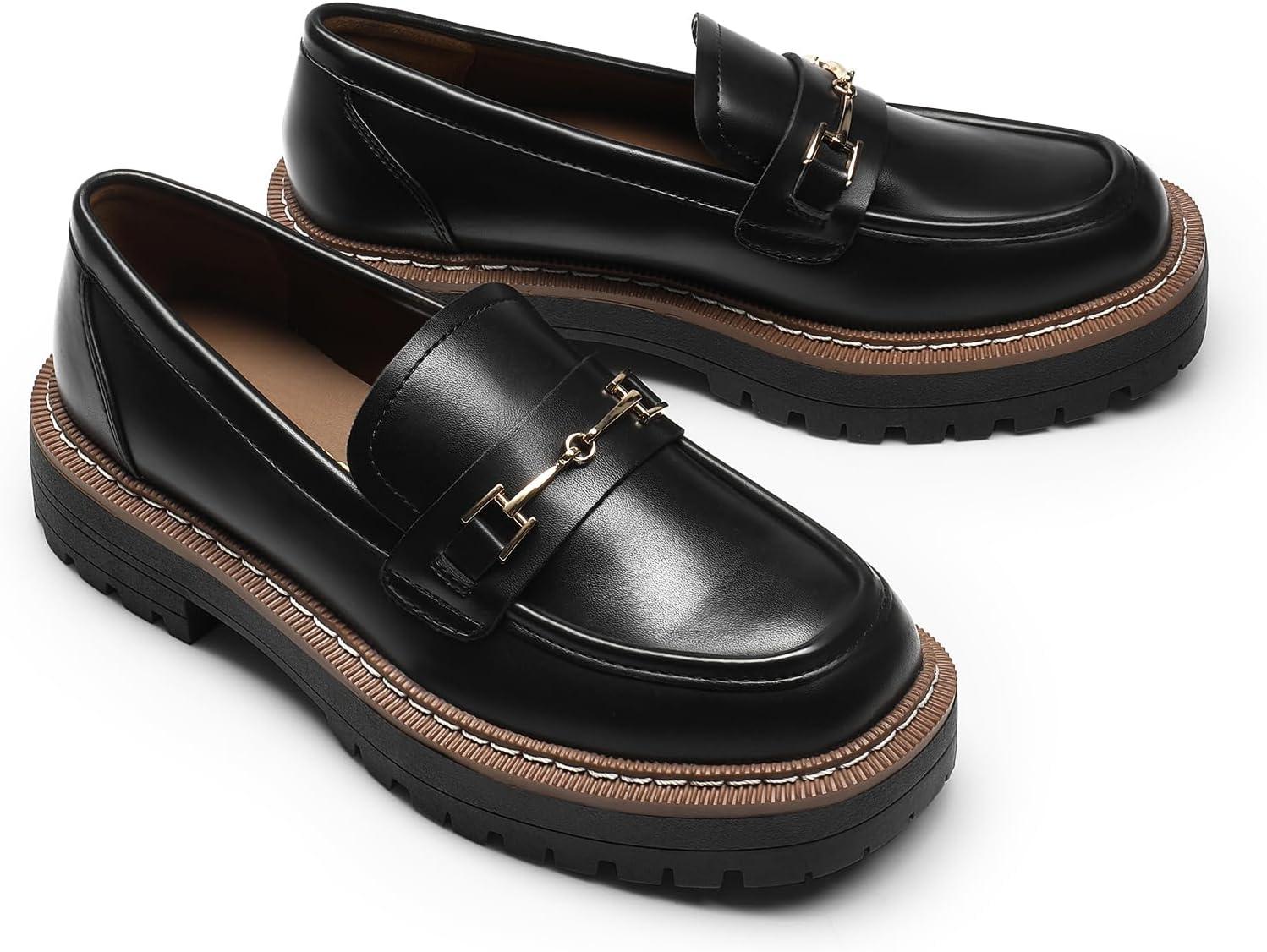 imageDREAM PAIRS Loafers for Women Platform Chunky Heel Slip On Loafers Business Office Casual Dressy Loafer ShoesBlackpu