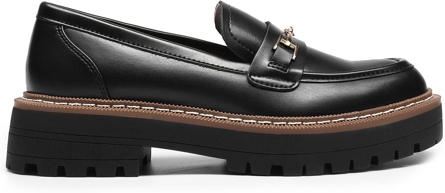 imageDREAM PAIRS Loafers for Women Platform Chunky Heel Slip On Loafers Business Office Casual Dressy Loafer ShoesBlackpu