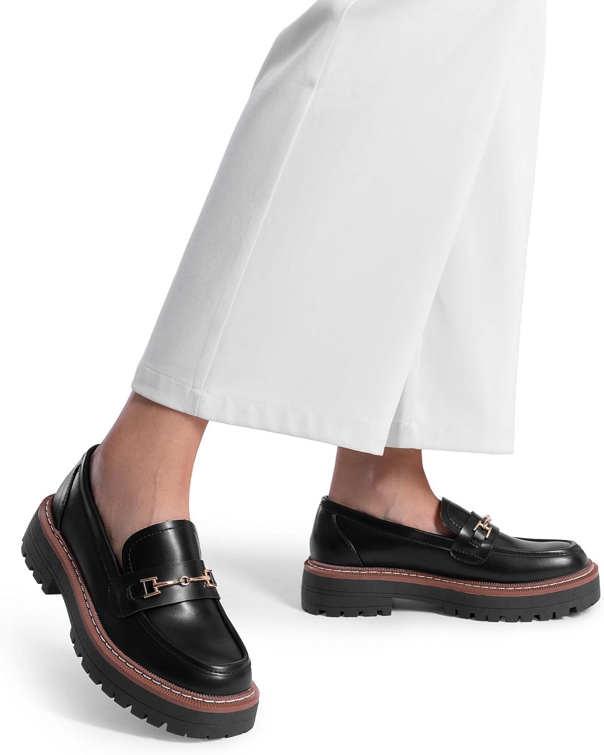 imageDREAM PAIRS Loafers for Women Platform Chunky Heel Slip On Loafers Business Office Casual Dressy Loafer ShoesBlackpu