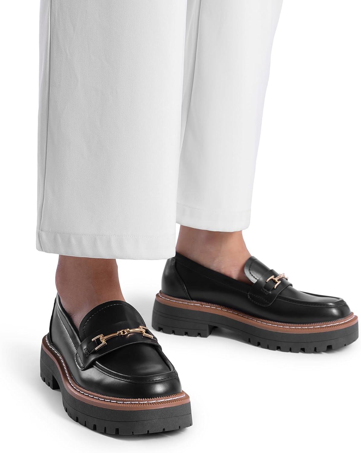 imageDREAM PAIRS Loafers for Women Platform Chunky Heel Slip On Loafers Business Office Casual Dressy Loafer ShoesBlackpu