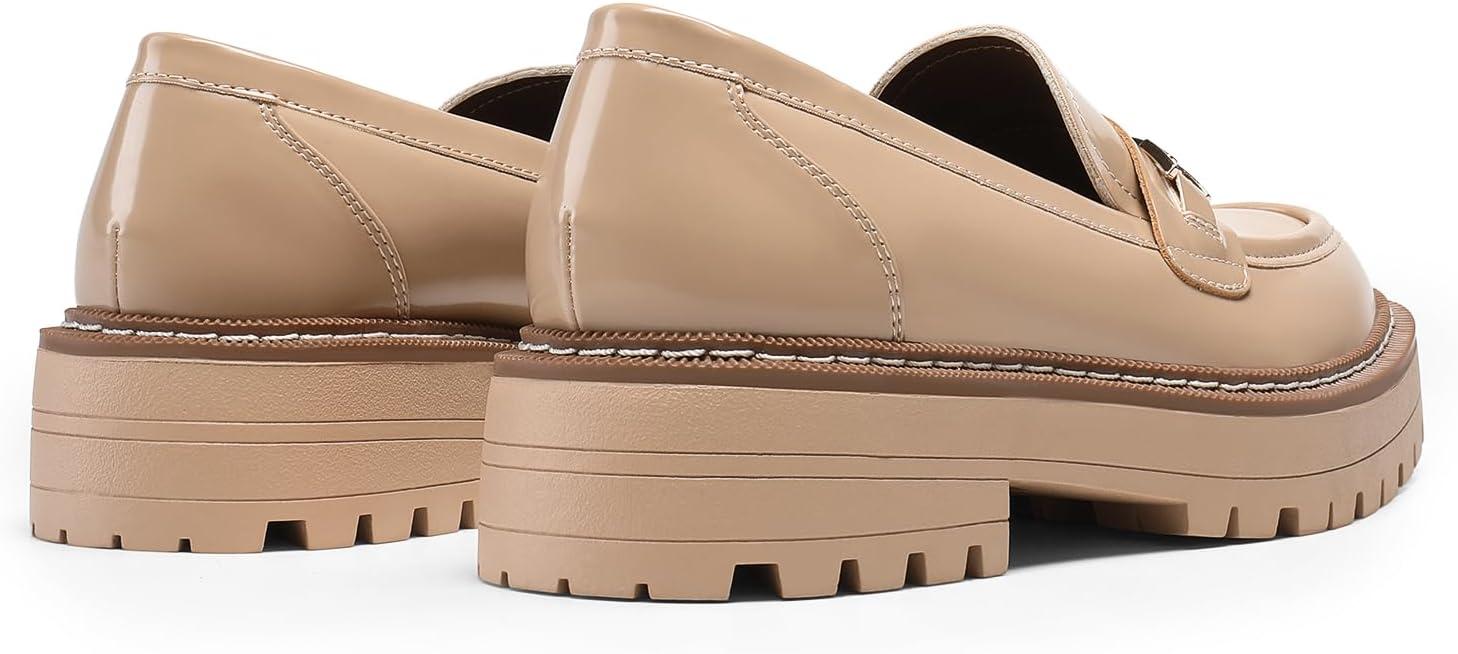 imageDREAM PAIRS Loafers for Women Platform Chunky Heel Slip On Loafers Business Office Casual Dressy Loafer ShoesNude